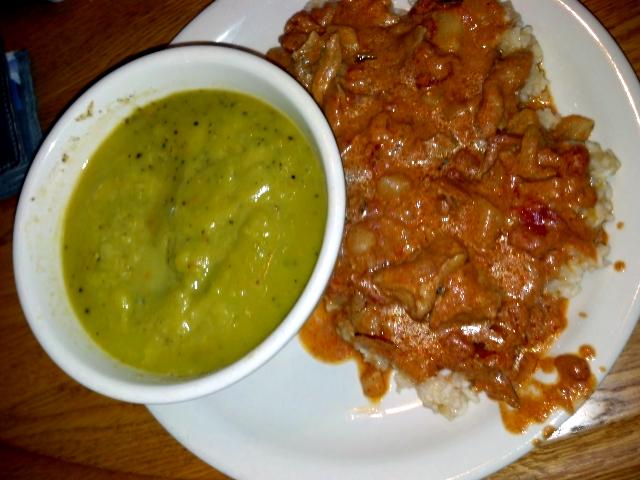 Plate of Tikka Masala and Split Pea Soup